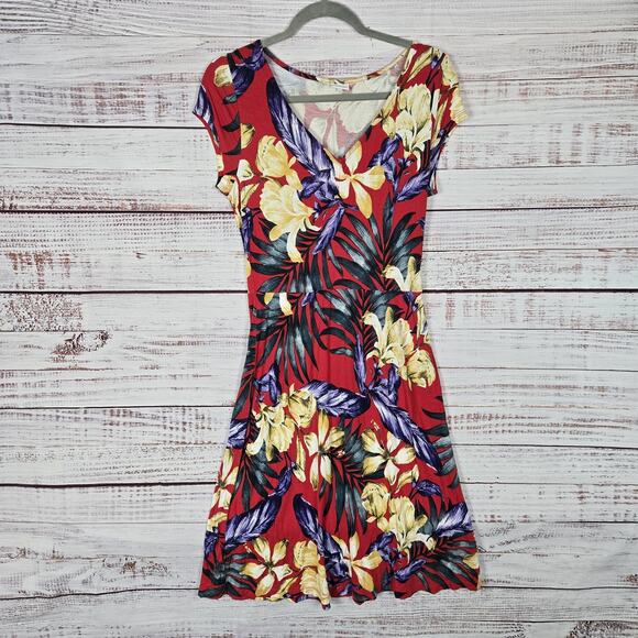 Lascana Dress Womens Medium 40 Floral Tropical Print Short Sleeve Viscose Summer - Picture 1 of 13